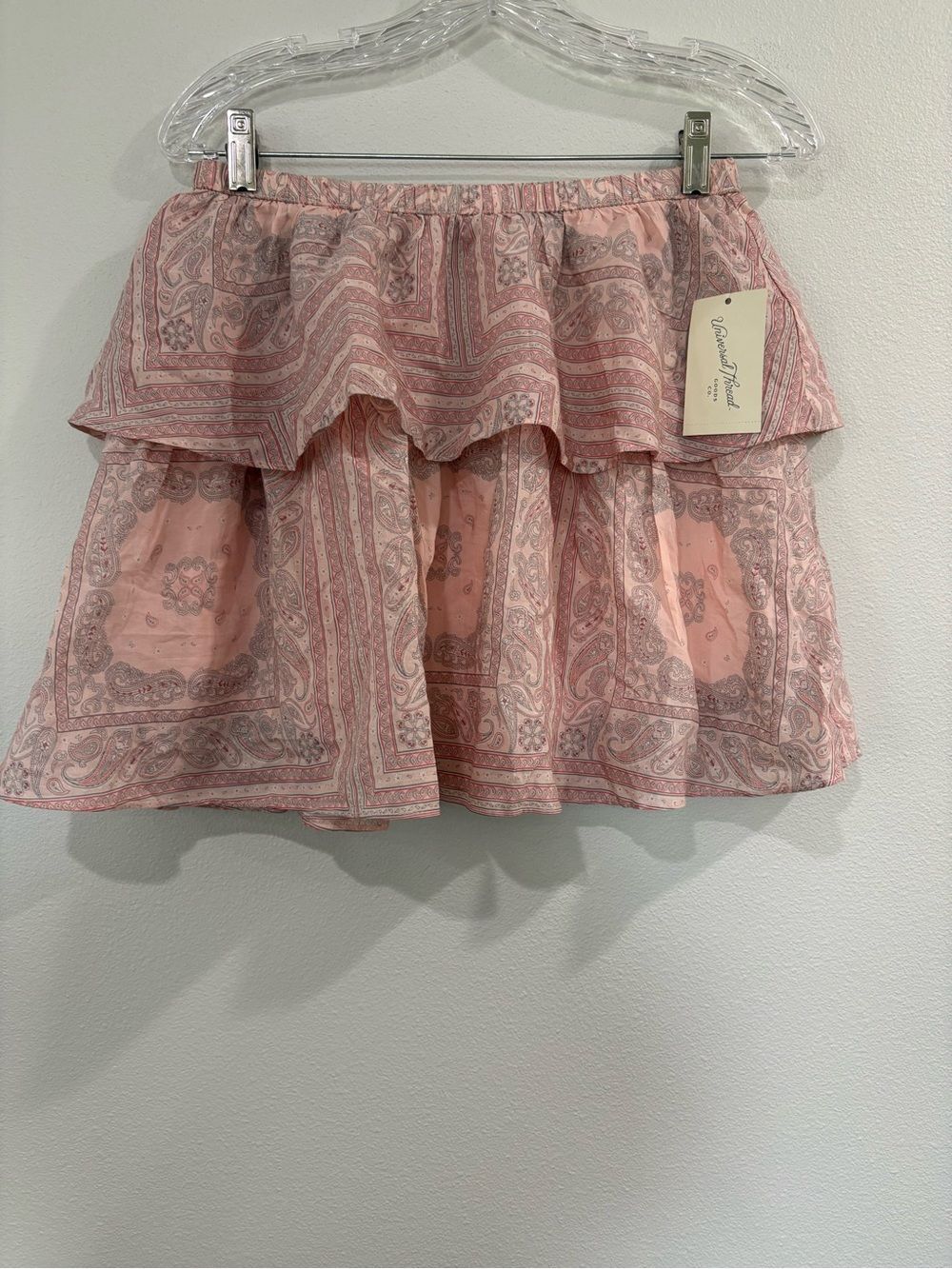 Universal Thread Pink Paisley Tiered Ruffle Mini Skirt
